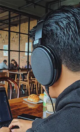 Headphones cover the whole ear